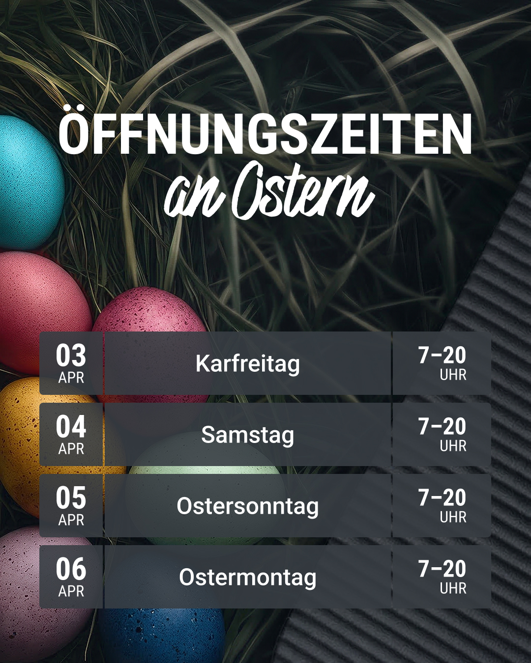 Öffnungszeiten an Ostern